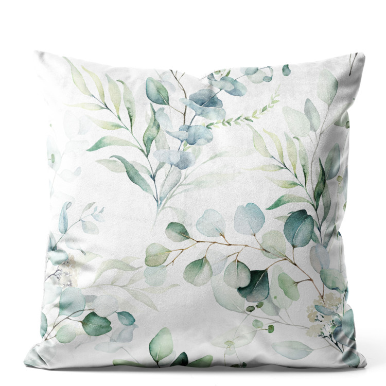 Decorative Velor Pillow Little branches - composition with a plant motif on a white background 147165