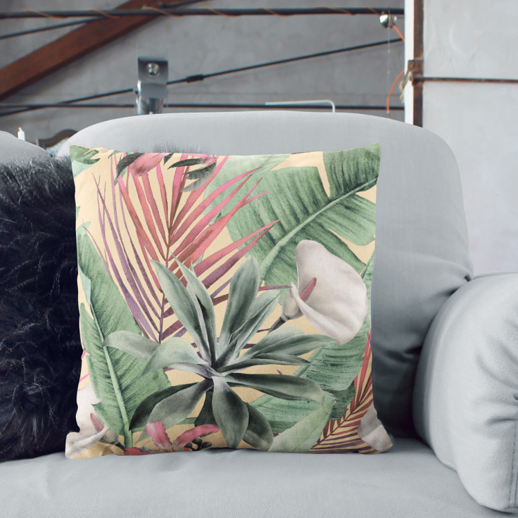Decorative Microfiber Pillow Rainforest flora - a floral pattern with white flowers and leaves cushions 147665 additionalImage 6