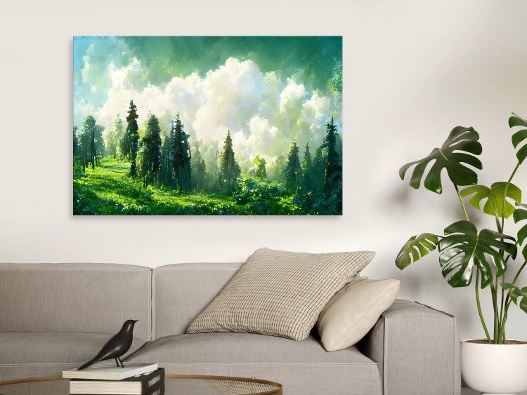 Canvas Art Print Mountain Landscape - Trees on a Mountain Slope Painted With Watercolor 149865 additionalImage 3