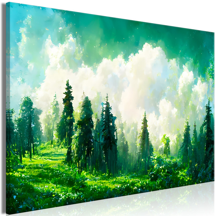 Canvas Art Print Mountain Landscape - Trees on a Mountain Slope Painted With Watercolor 149865 additionalImage 2
