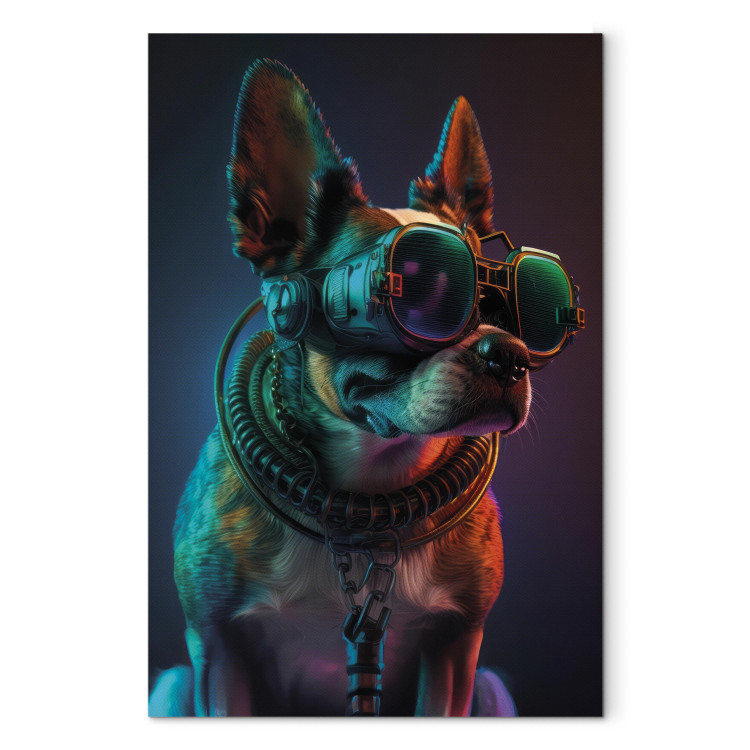 Canvas AI Boston Terrier Dog - Green Cyber Animal Wearing Cyberpunk Glasses - Vertical 150165