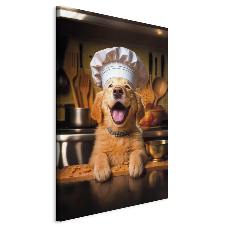 Canvas Art Print AI Golden Retriever Dog - Cheerful Animal in the Role of a Cook - Vertical 150265 additionalImage 2
