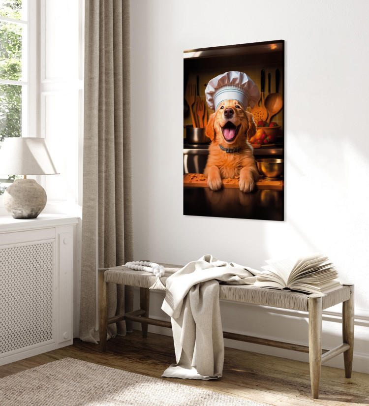 Canvas Art Print AI Golden Retriever Dog - Cheerful Animal in the Role of a Cook - Vertical 150265 additionalImage 4