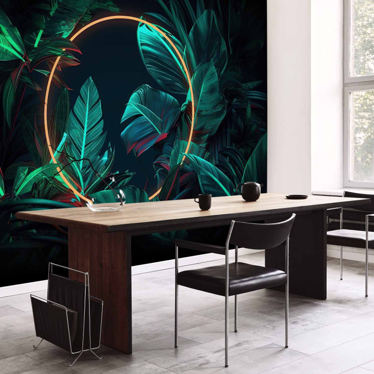 Wall Mural Jungle Light - Tropical Leaves With Neon Golden Circle 150665 additionalImage 7