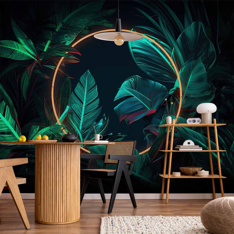 Wall Mural Jungle Light - Tropical Leaves With Neon Golden Circle 150665 additionalImage 6