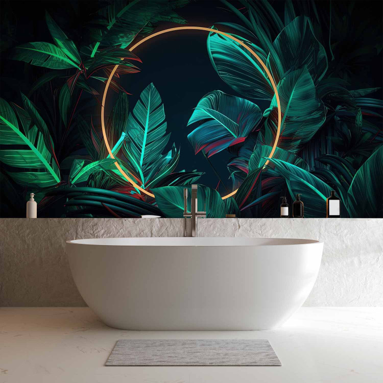 Wall Mural Jungle Light - Tropical Leaves With Neon Golden Circle 150665 additionalImage 8