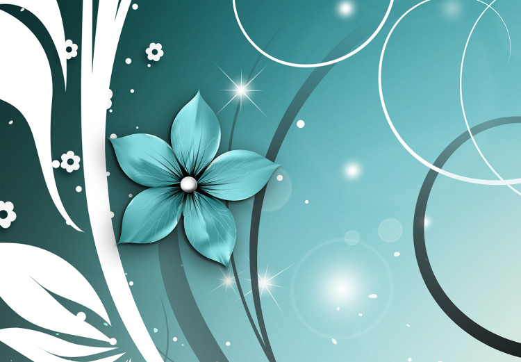 Large canvas print Turquoise Dream - Flowers and Leaves on a Blue Background Full of Sparkle [Large Format] 151265 additionalImage 4