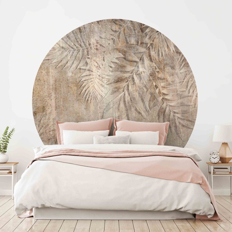 Round wallpaper Sketch of Palm Leaves - Brown Composition With Delicate Vegetation 151465