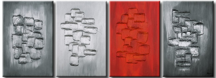 Canvas Art Print Elegant Fantasy (4-piece) - Silver abstraction with red accents 48165