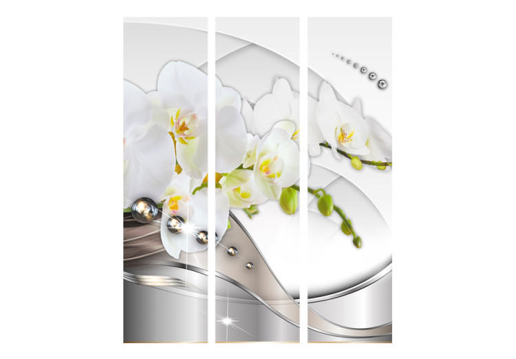 Folding Screen Pearl Dance of Orchids - white orchid flower on an abstract background 95565 additionalImage 3