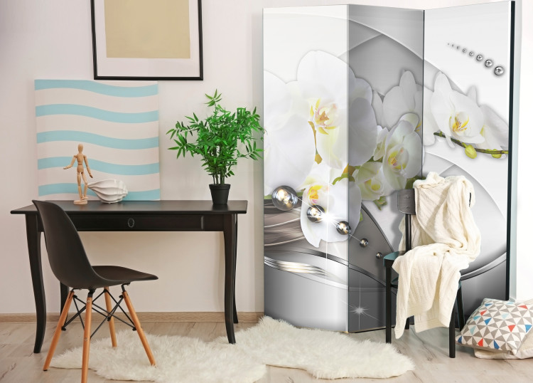 Folding Screen Pearl Dance of Orchids - white orchid flower on an abstract background 95565 additionalImage 2