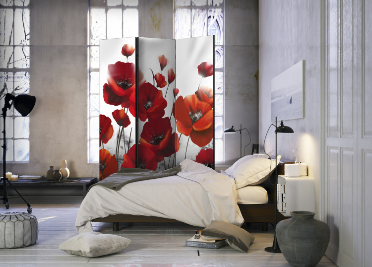 Room Divider Screen Poppies in Moonlight - red poppy flowers on a background of white light 95665 additionalImage 2
