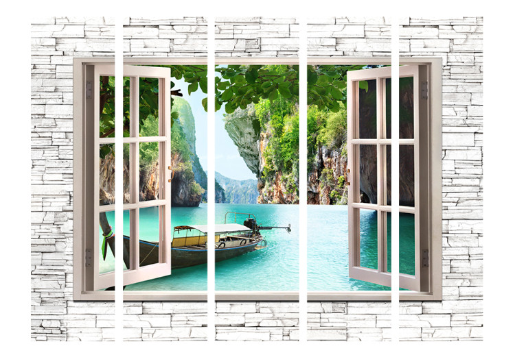 Room Divider Thai Paradise II - stone texture window overlooking Thailand 95965 additionalImage 3