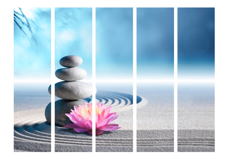 Folding Screen Zen Garden II - plants and stones lying on sand on a blue background 96065 additionalImage 3