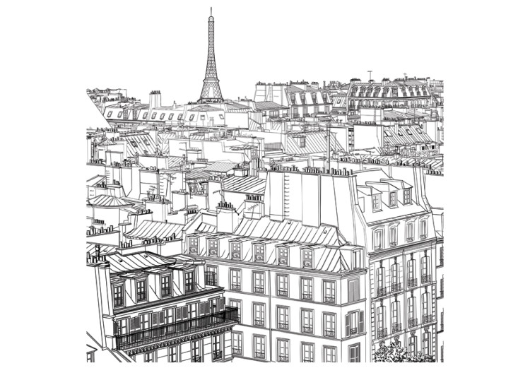 Wall Mural Sketch of urban architecture - landscape of French Paris from a bird's eye view 97565 additionalImage 1