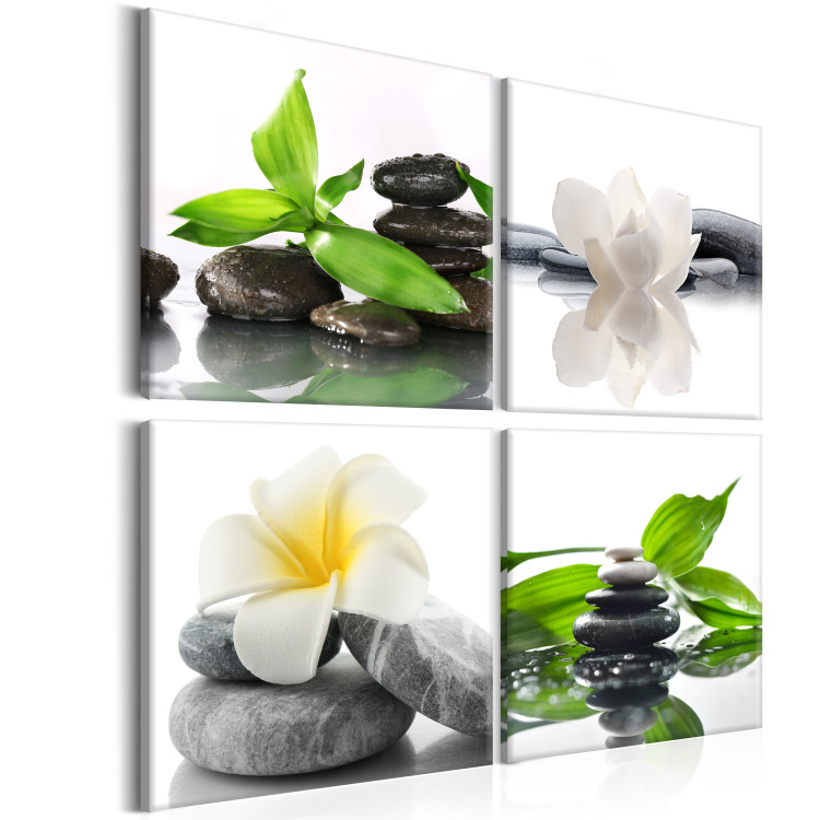 Canvas Print Water Flowers - White Lilies with Decorative Stones on White Background 98165 additionalImage 2