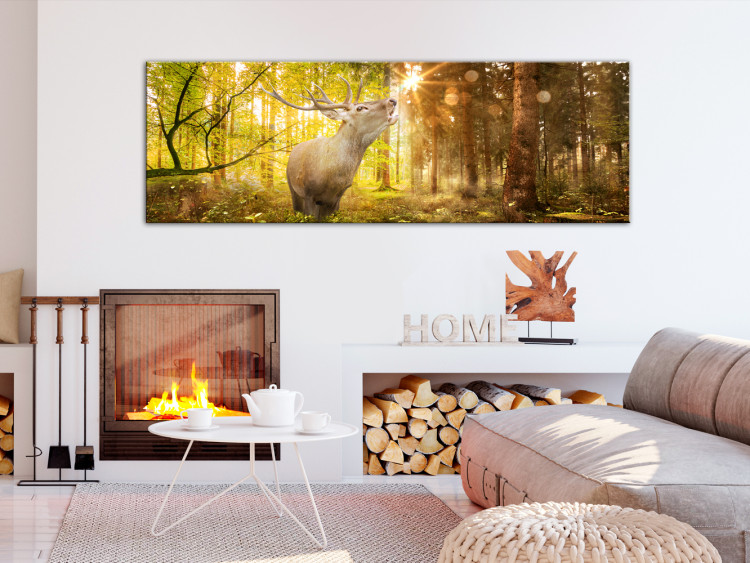 Canvas Print Roar in the Forest (1-piece) - Sunrise Glow and Roaring Deer 106575 additionalImage 3