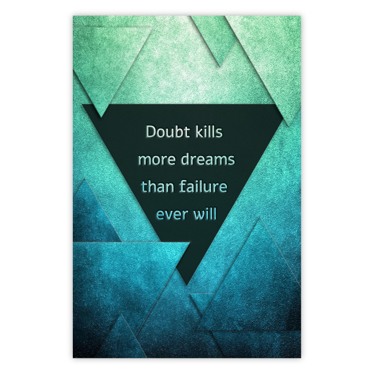 Wall Poster Believe in Dreams - motivational English quote on a background of triangles 114575