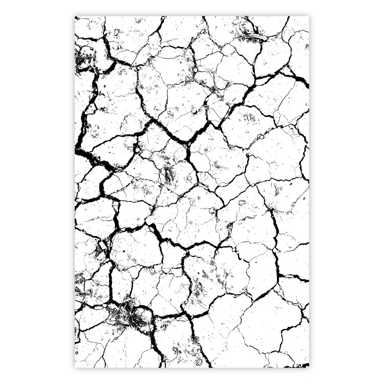 Wall Poster Cracked earth - black and white composition with irregular texture 115075