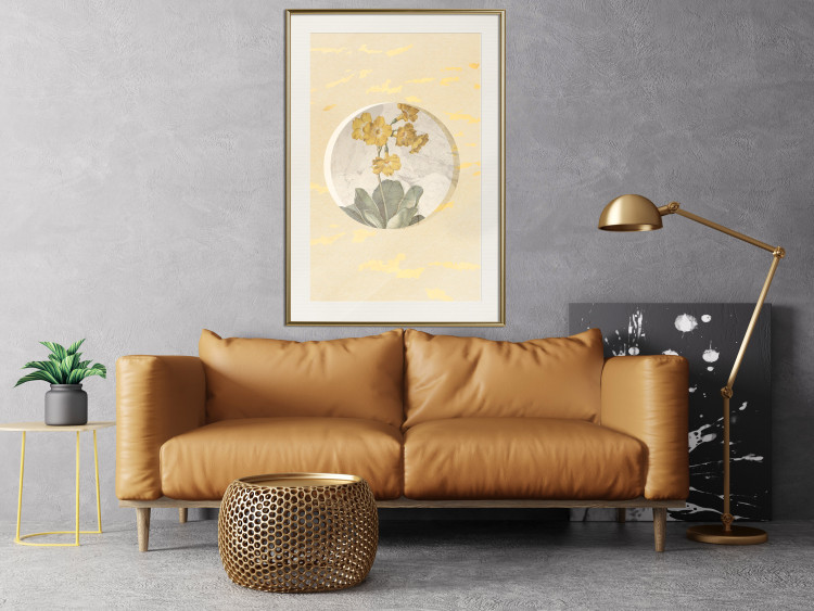 Poster Flower in Circle - plant composition on a background in shades of yellow and gold 116675 additionalImage 21