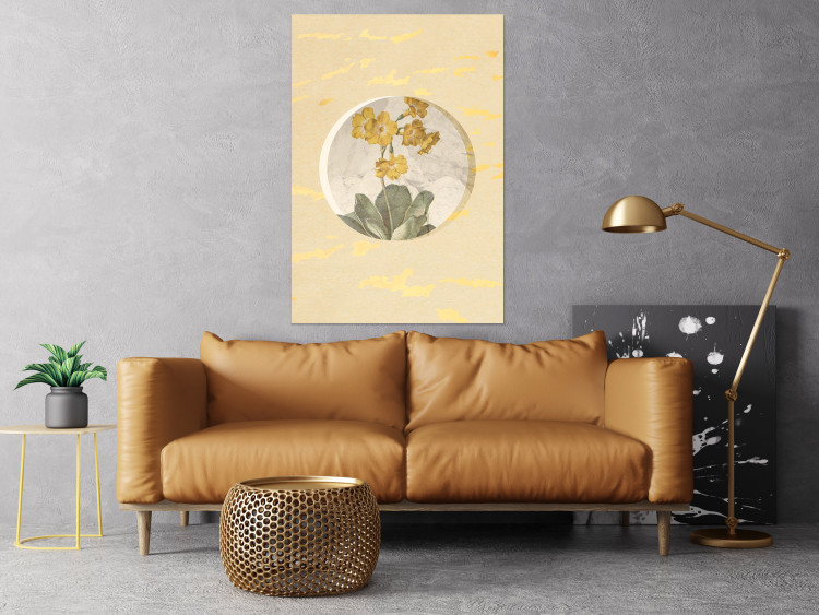 Poster Flower in Circle - plant composition on a background in shades of yellow and gold 116675 additionalImage 17