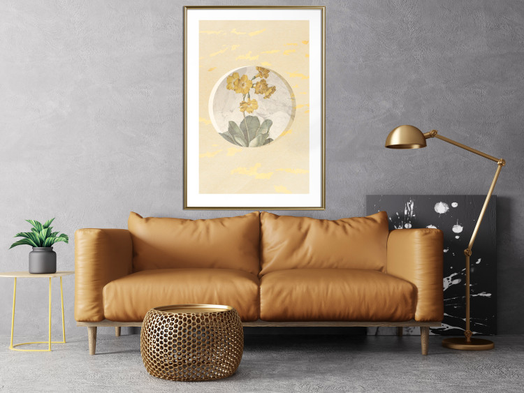 Poster Flower in Circle - plant composition on a background in shades of yellow and gold 116675 additionalImage 13