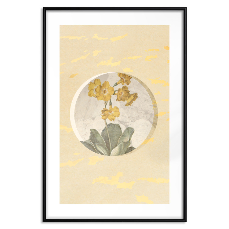 Poster Flower in Circle - plant composition on a background in shades of yellow and gold 116675 additionalImage 15