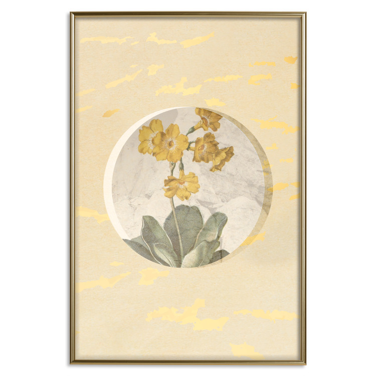 Poster Flower in Circle - plant composition on a background in shades of yellow and gold 116675 additionalImage 20