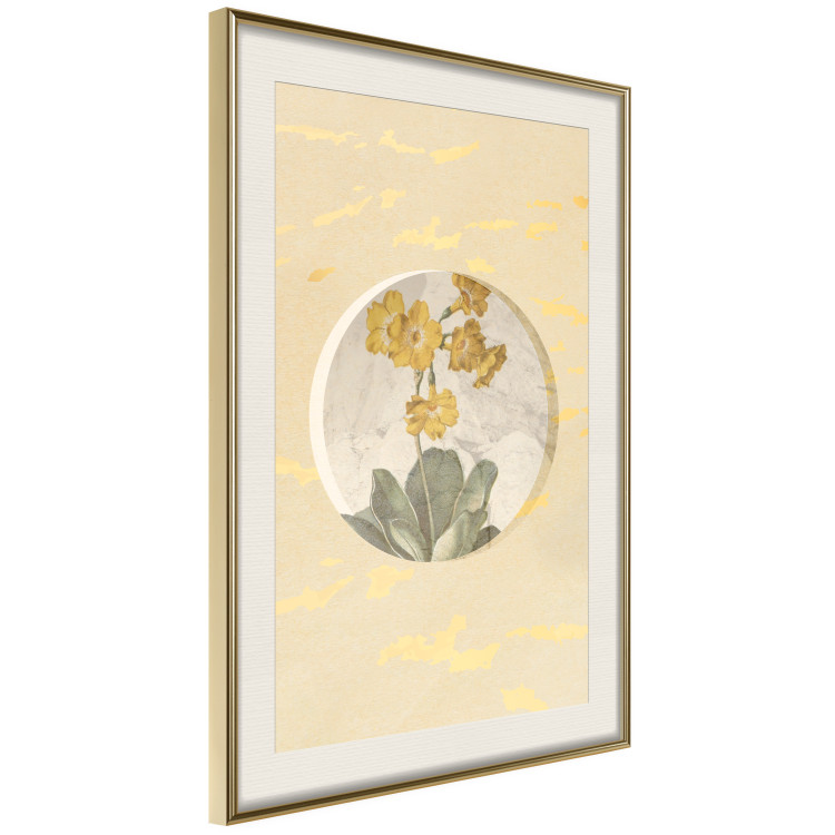 Poster Flower in Circle - plant composition on a background in shades of yellow and gold 116675 additionalImage 2