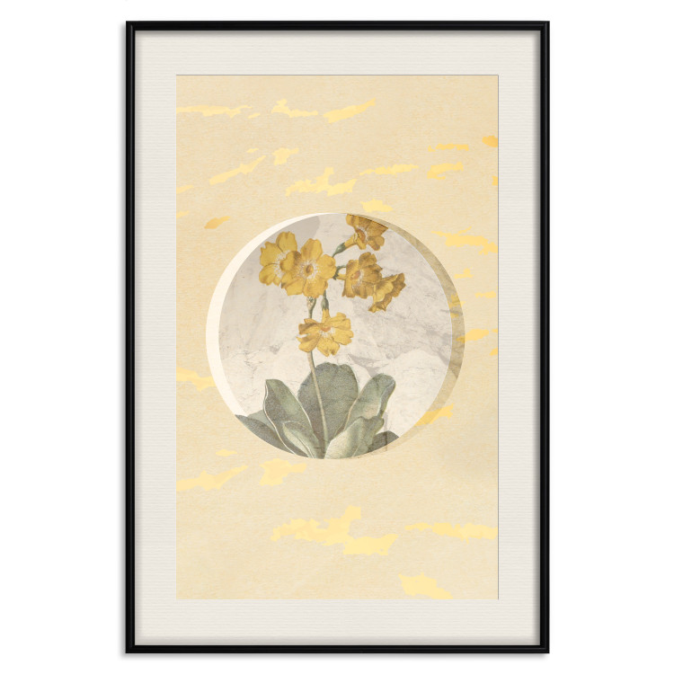 Poster Flower in Circle - plant composition on a background in shades of yellow and gold 116675 additionalImage 18