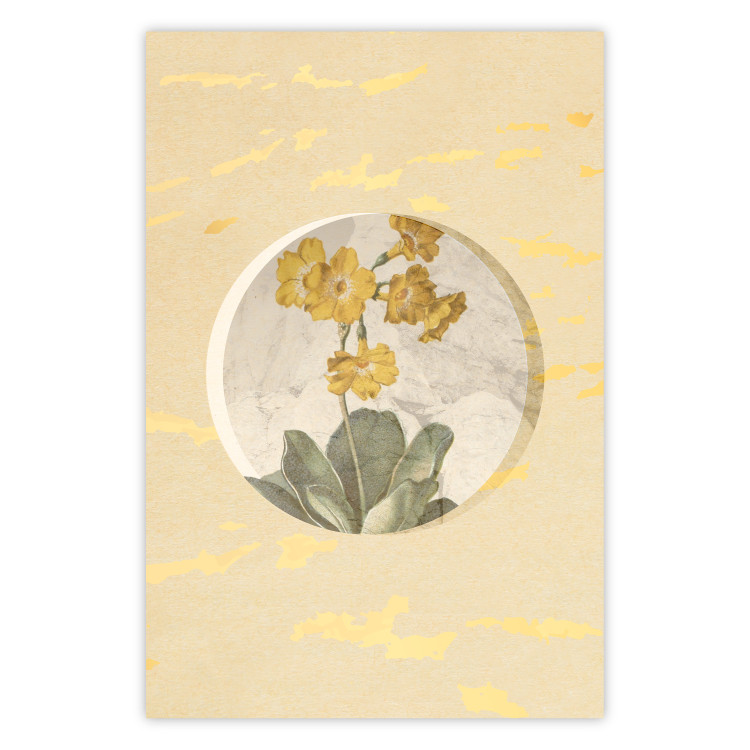 Poster Flower in Circle - plant composition on a background in shades of yellow and gold 116675