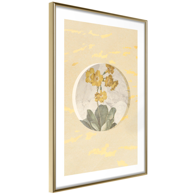 Poster Flower in Circle - plant composition on a background in shades of yellow and gold 116675 additionalImage 6
