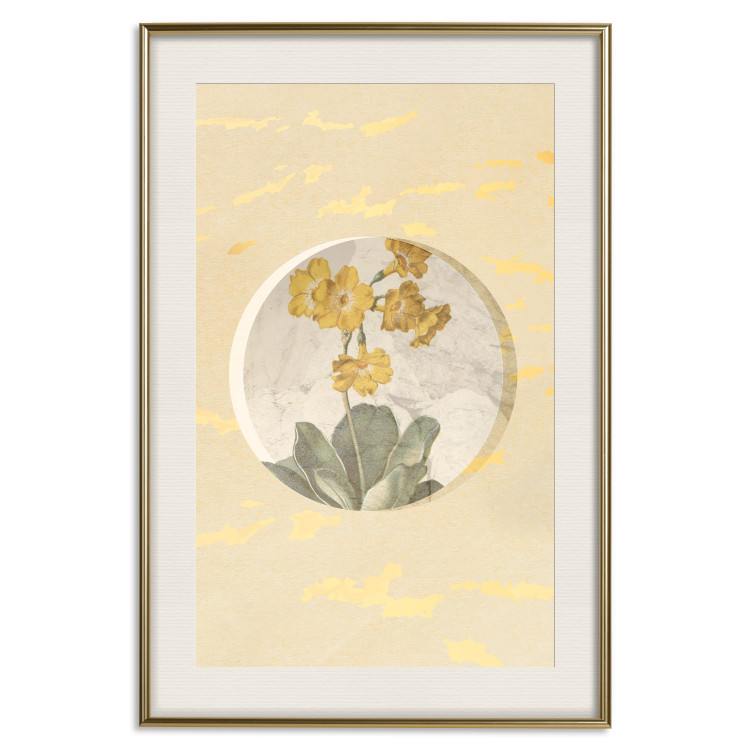 Poster Flower in Circle - plant composition on a background in shades of yellow and gold 116675 additionalImage 19