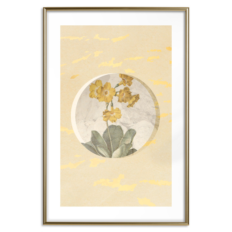 Poster Flower in Circle - plant composition on a background in shades of yellow and gold 116675 additionalImage 14