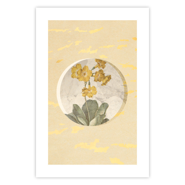 Poster Flower in Circle - plant composition on a background in shades of yellow and gold 116675 additionalImage 25