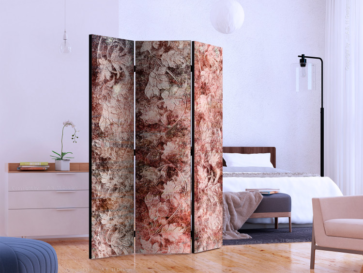 Folding Screen Coral Bouquet - texture of flowers and ornaments on a red background 122975 additionalImage 2