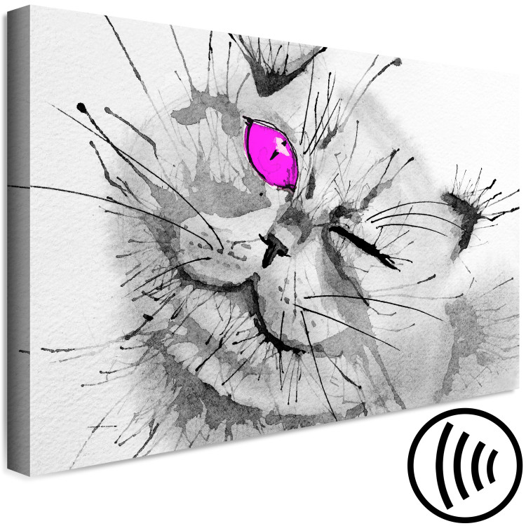 Canvas Art Print Grey cat with a pink eye - animal theme in grey colours 123375 additionalImage 6