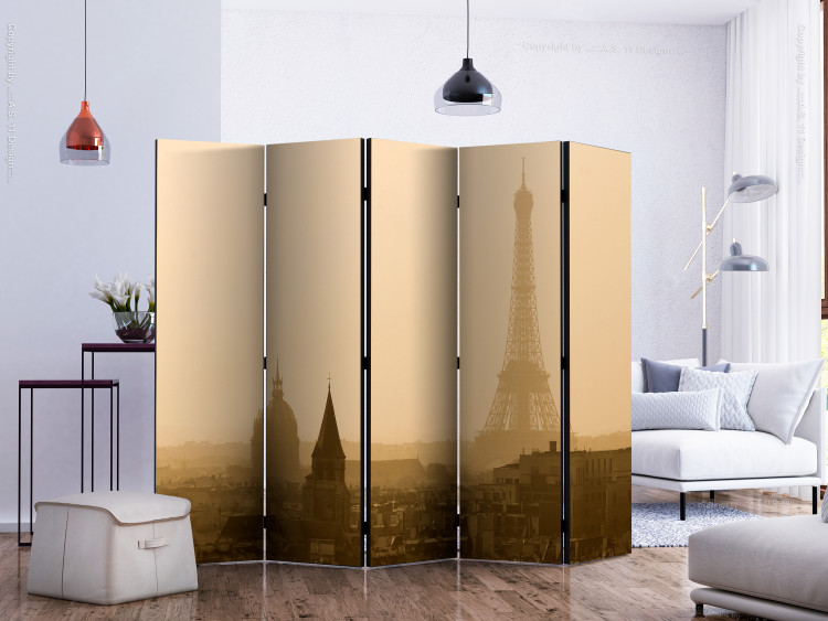 Room Divider Screen Paris at Dawn II (5-piece) - Eiffel Tower in warm colors 124175 additionalImage 2