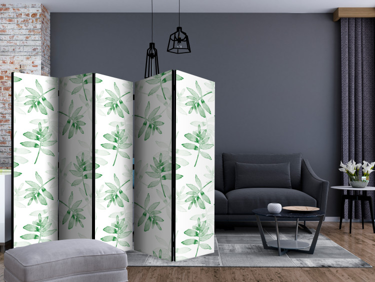 Room Divider Watercolor Branches II (5-piece) - tropical leaves on a light background 124275 additionalImage 4