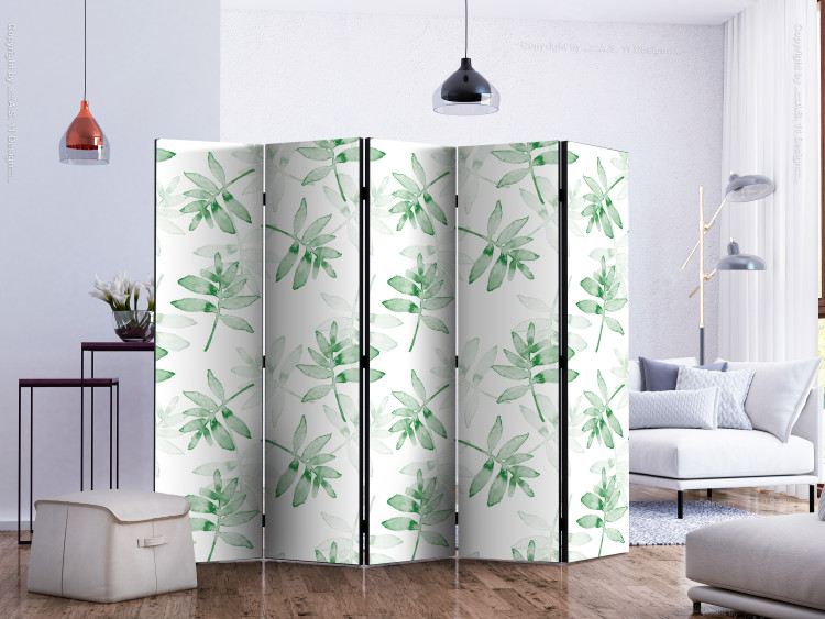 Room Divider Watercolor Branches II (5-piece) - tropical leaves on a light background 124275 additionalImage 2