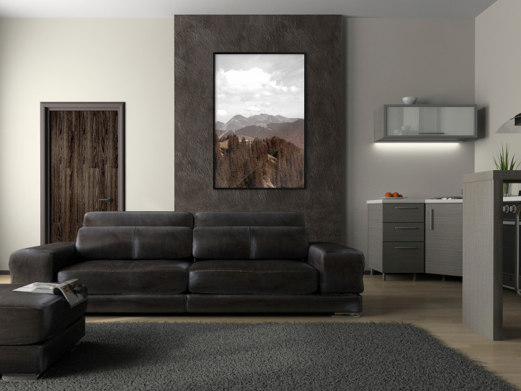 Wall Poster Landscape - valley landscape with dense forest against mountains and cloudy sky 124475 additionalImage 7