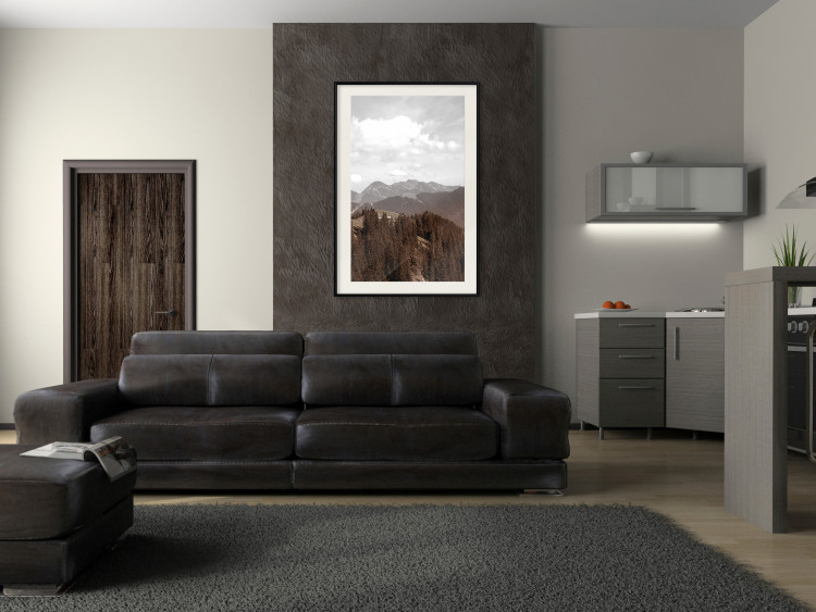 Wall Poster Landscape - valley landscape with dense forest against mountains and cloudy sky 124475 additionalImage 22