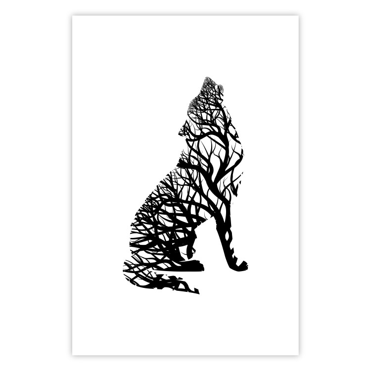 Wall Poster Wolf's Trail - abstract trees in the template of a wolf on a white background 126675