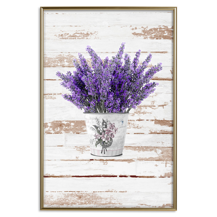 Wall Poster Lavender Bouquet - purple flowers in pot on background of wooden planks 128075 additionalImage 21