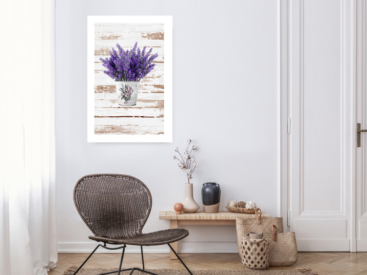 Wall Poster Lavender Bouquet - purple flowers in pot on background of wooden planks 128075 additionalImage 3