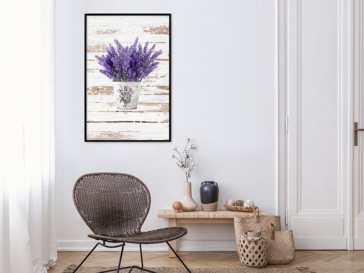 Wall Poster Lavender Bouquet - purple flowers in pot on background of wooden planks 128075 additionalImage 6