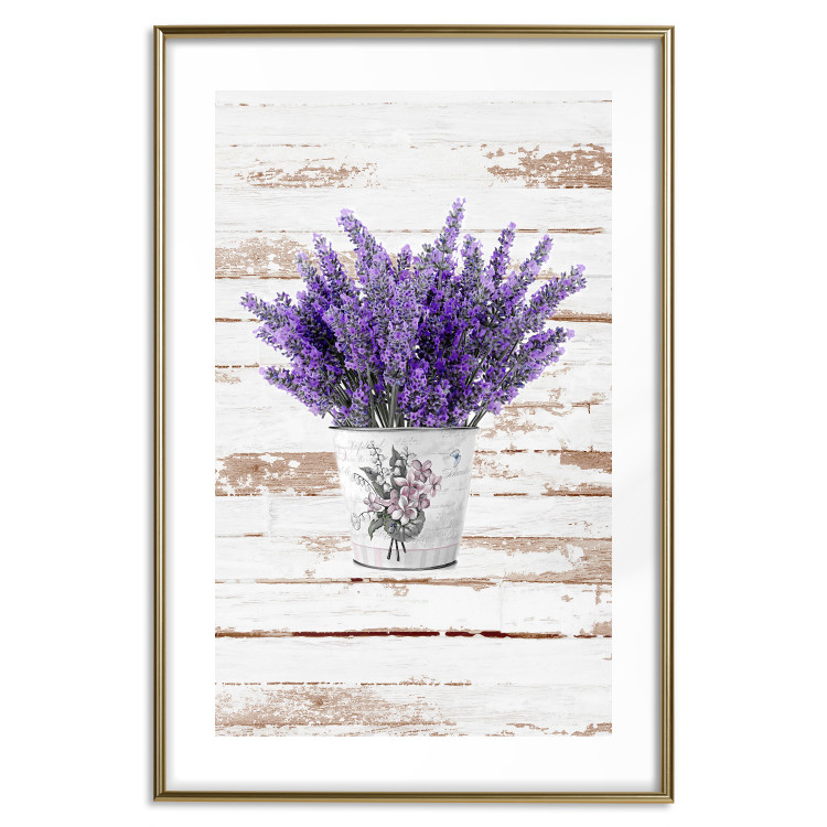 Wall Poster Lavender Bouquet - purple flowers in pot on background of wooden planks 128075 additionalImage 16