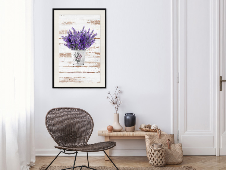 Wall Poster Lavender Bouquet - purple flowers in pot on background of wooden planks 128075 additionalImage 24
