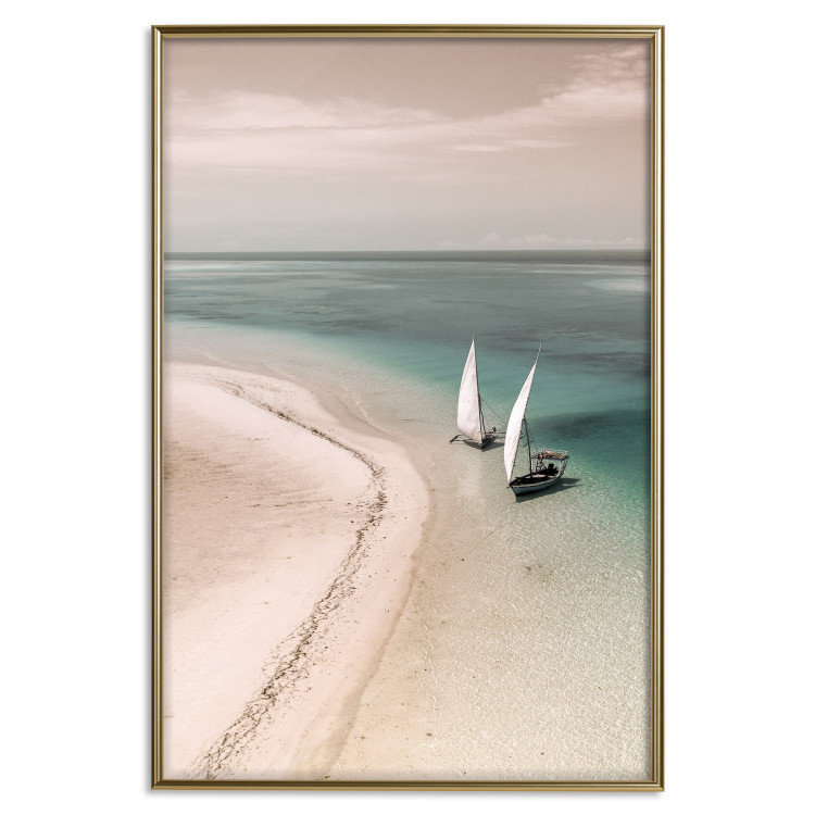 Wall Poster Romantic Coast - beach landscape and sailboats on the azure sea 129475 additionalImage 21