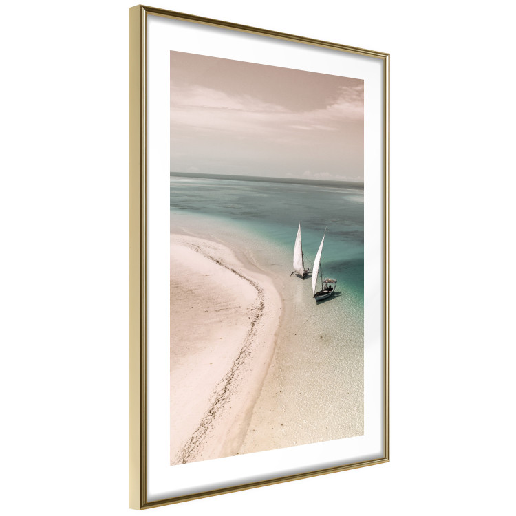 Wall Poster Romantic Coast - beach landscape and sailboats on the azure sea 129475 additionalImage 7